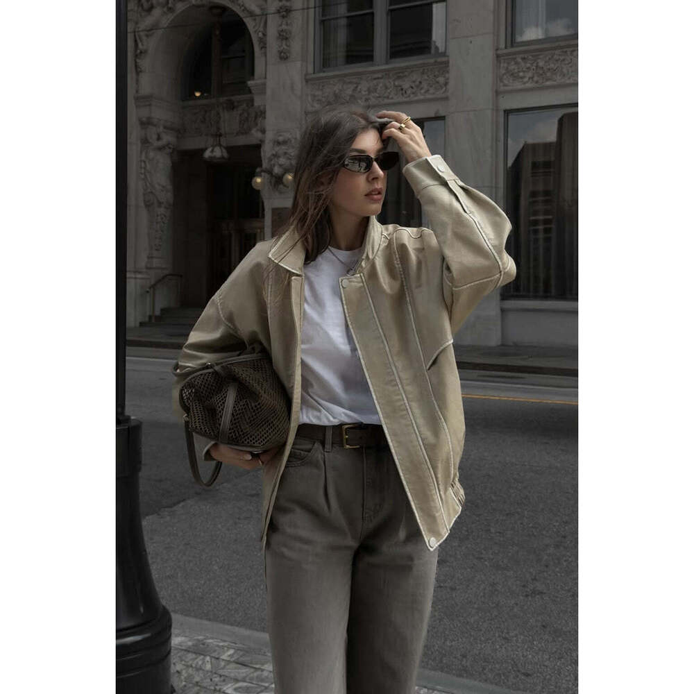 12th Tribe London Calling Light Taupe Oversized Faux Leather Jacket Size SS